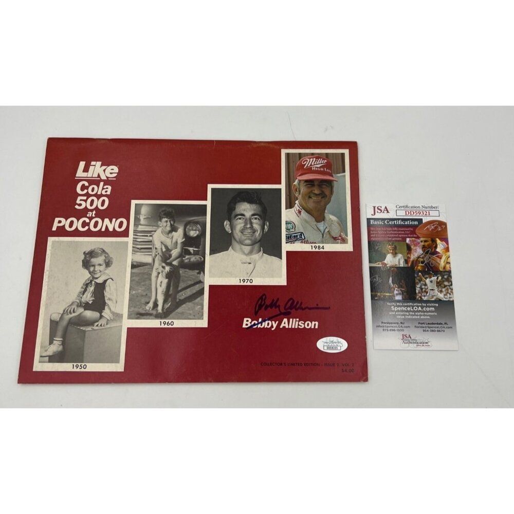 Bobby Allison Signed Vintage Program  Like Cola 500 Pocono JSA COA